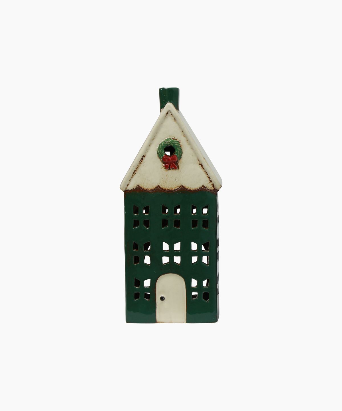 Christmas Tea Light House Green with Wreath Large