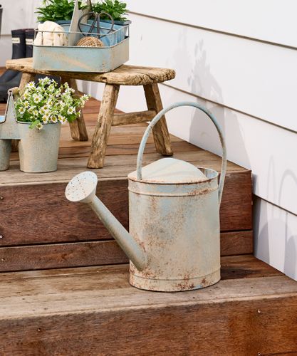 Vintage Metal Watering Can Antique Blue