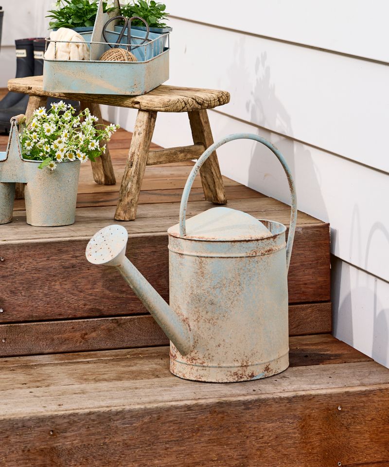 Vintage Metal Watering Can Antique Blue