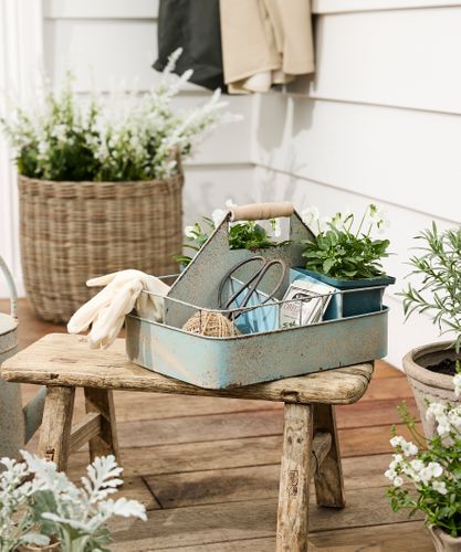 Vintage Metal Garden Tool Crate Antique Blue