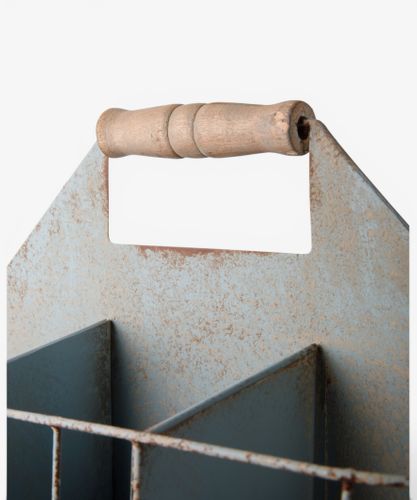 Vintage Metal Garden Tool Crate Antique Blue
