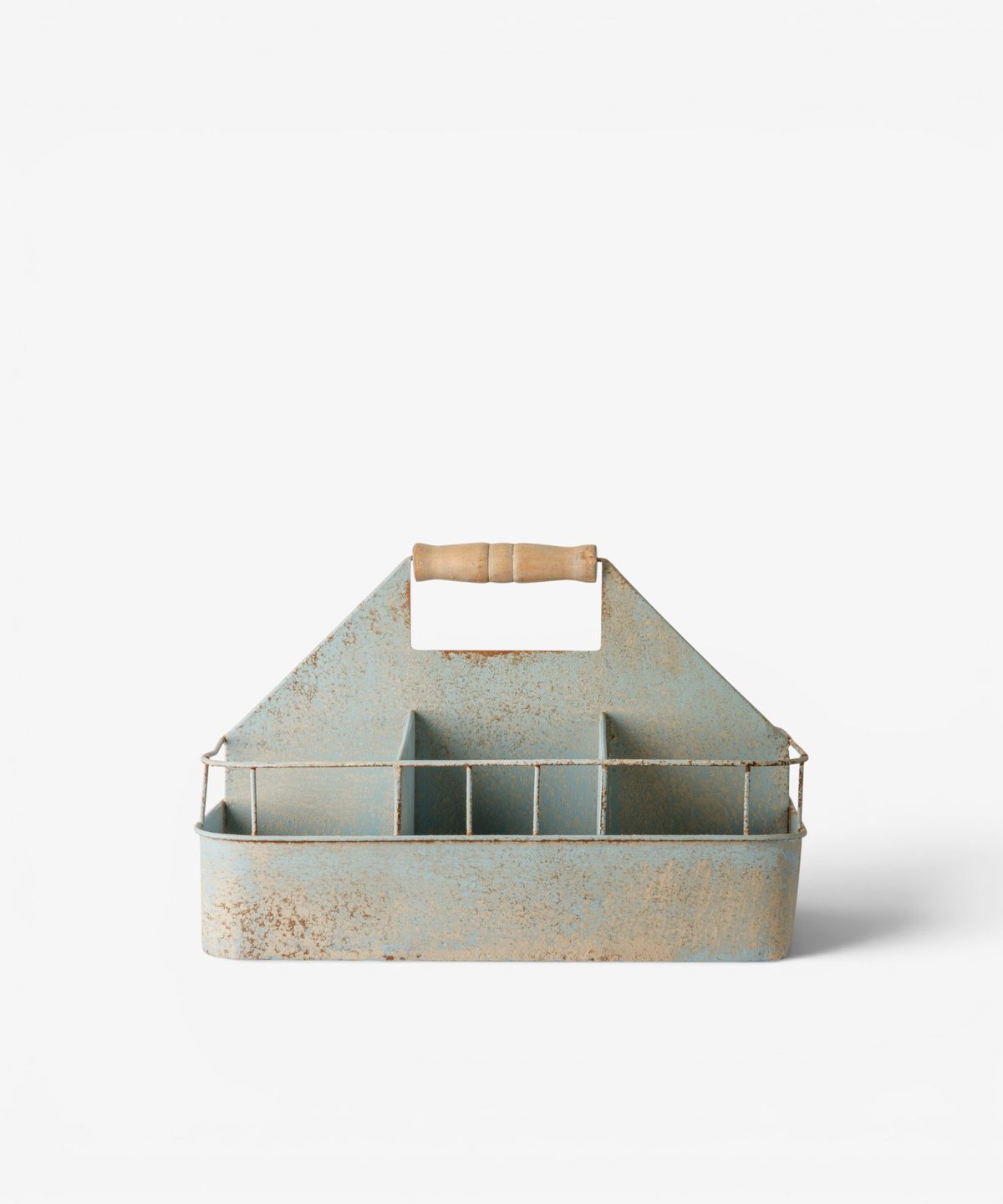 Vintage Metal Garden Tool Crate Antique Blue