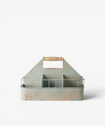 Vintage Metal Garden Tool Crate Antique Blue