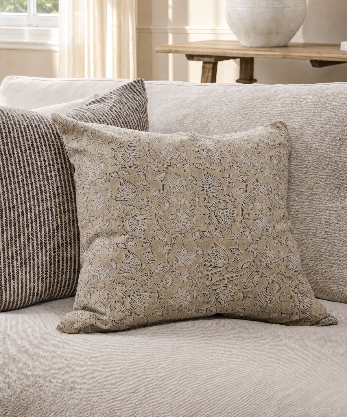 Lotus Handblocked Cushion Cover