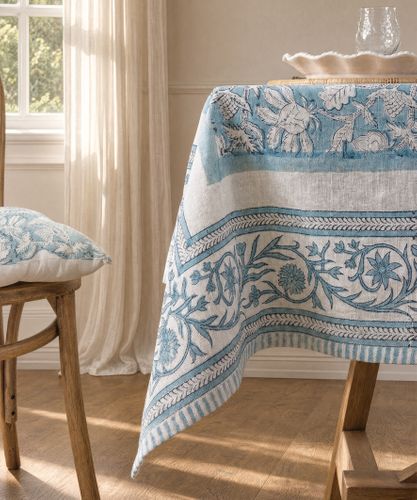 Willow Blue Linen Tablecloth Large