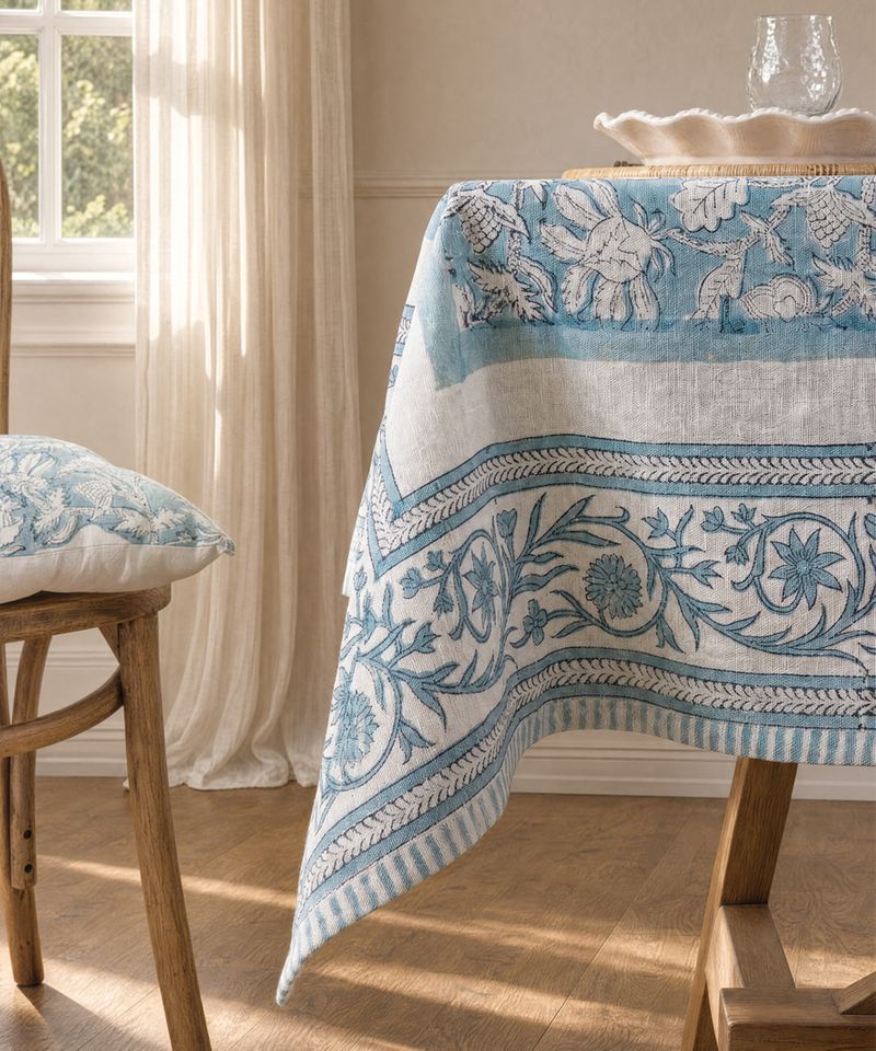 Willow Blue Linen Tablecloth Large