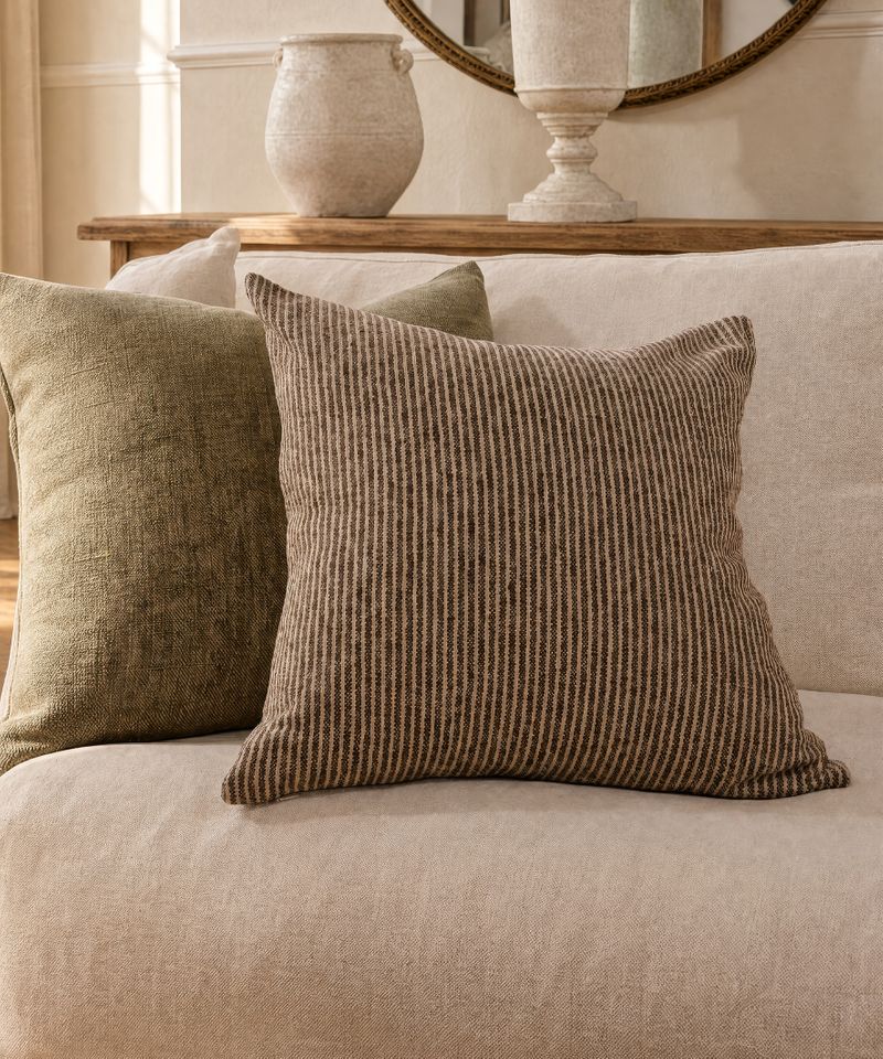 Ticking Cushion Cover Brown