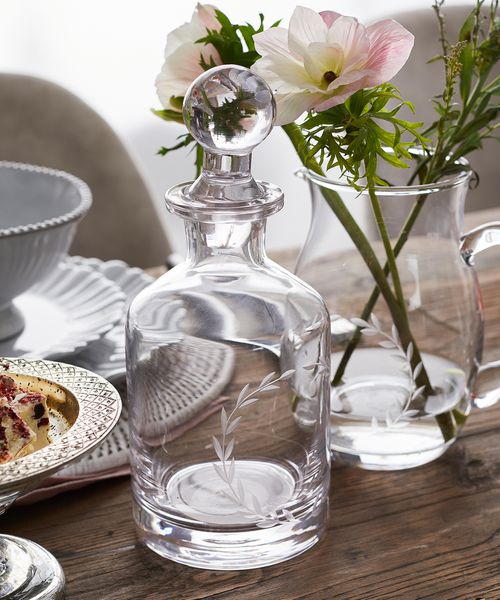 Wreath Etched Glass Decanter