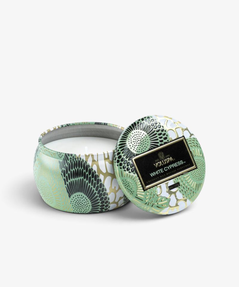 White Cypress Decorative Candle Tin