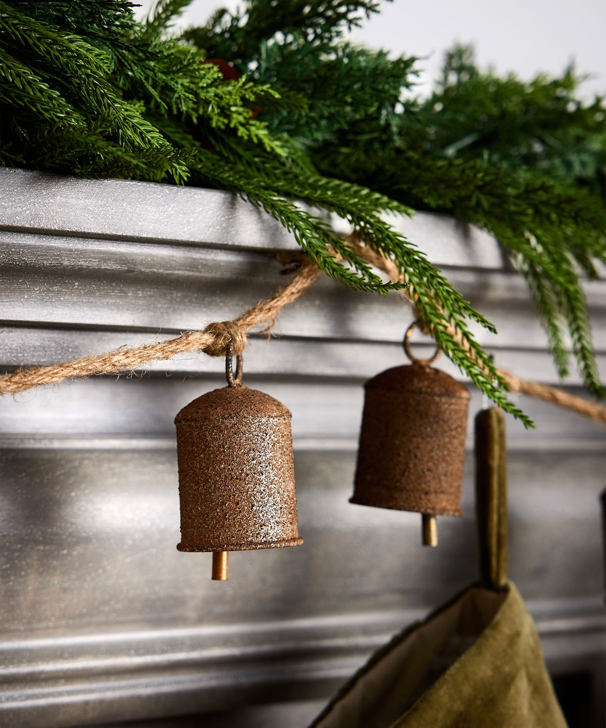 Cow Bell on Rope Garland Rust