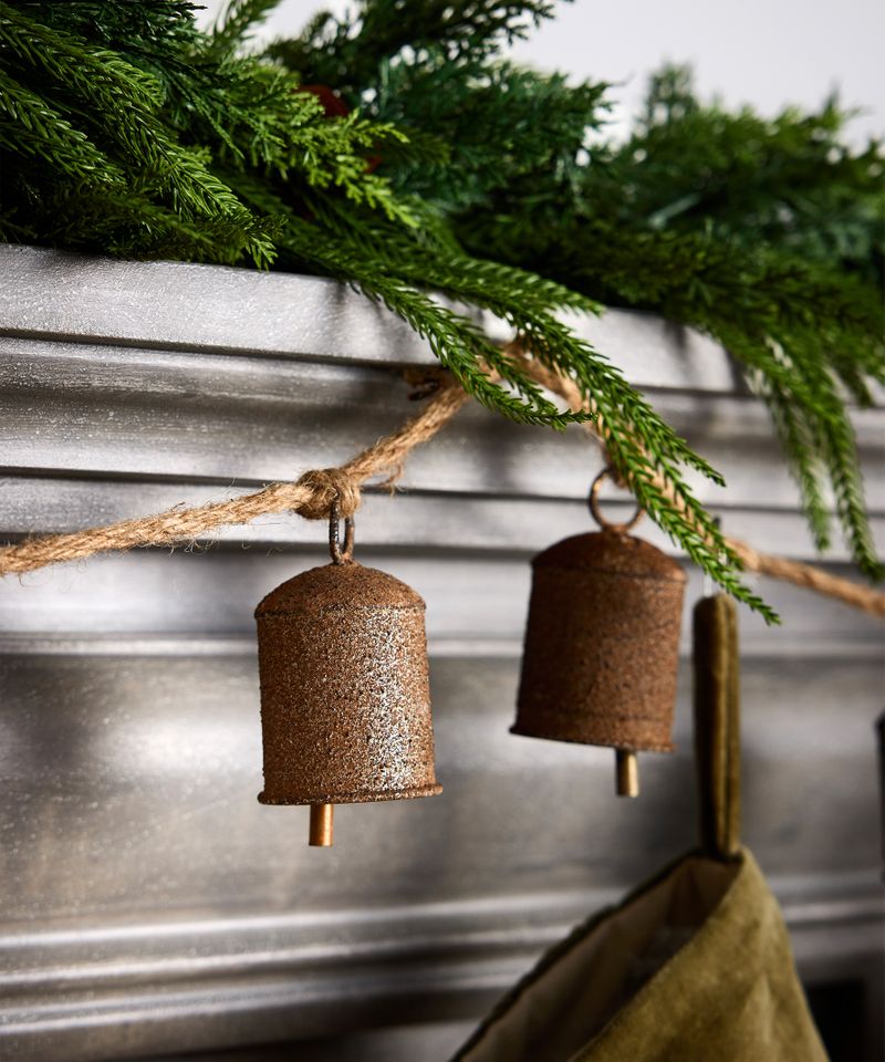 Cow Bell on Rope Garland Rust