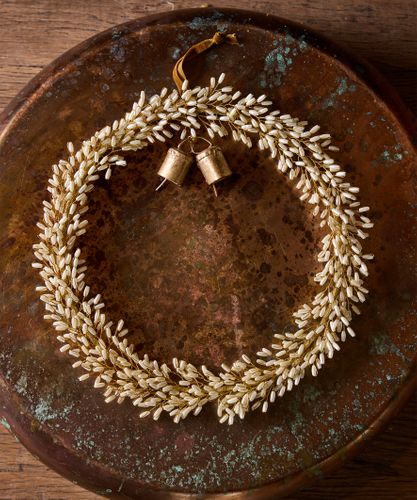 Golden Beaded Wreath with Bells Small