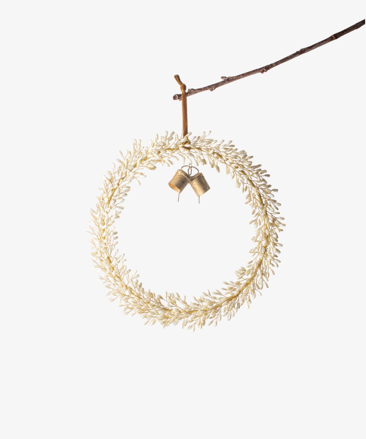 Golden Beaded Wreath with Bells Small