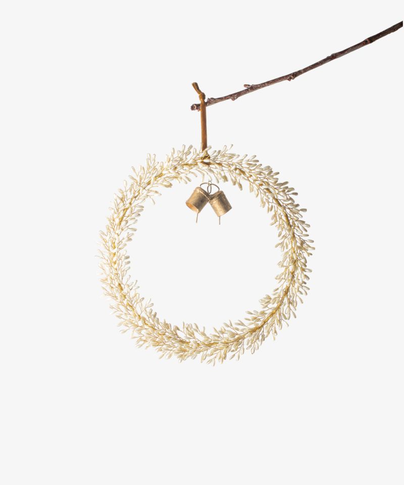 Golden Beaded Wreath with Bells Small