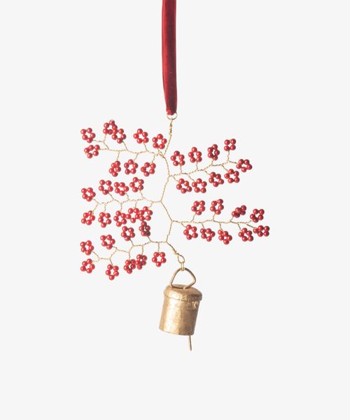 Hanging Beaded Bell Red