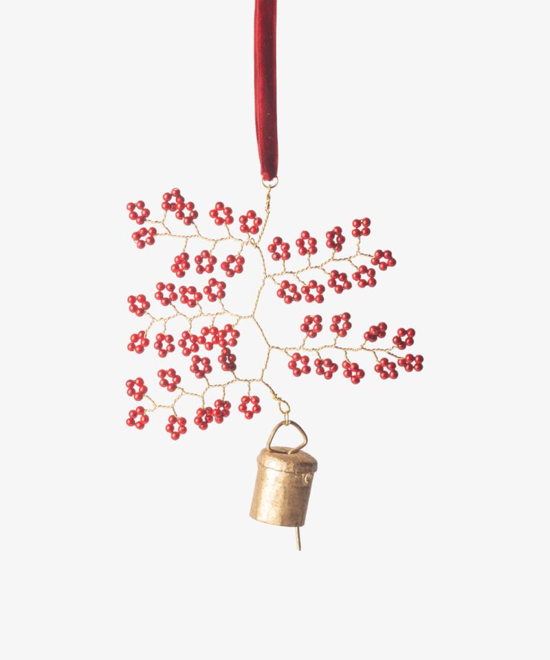 Hanging Beaded Bell Red