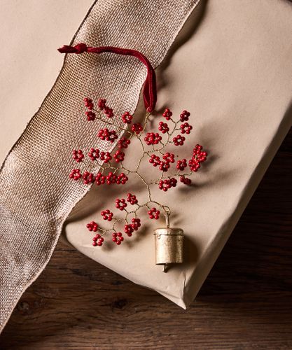 Hanging Beaded Bell Red