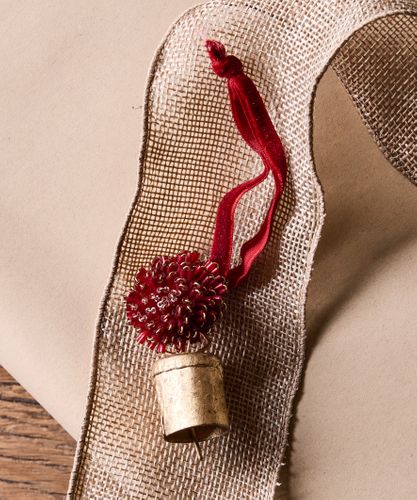 Beaded Pompom Bell Decoration Red