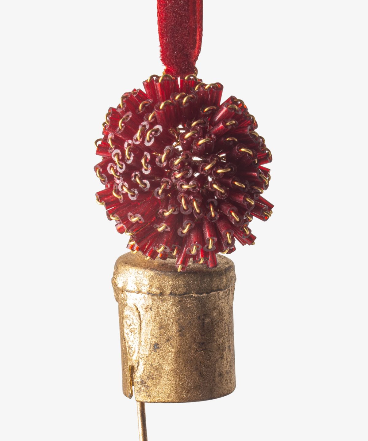 Beaded Pompom Bell Decoration Red