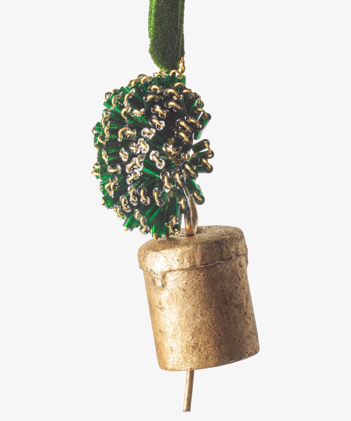 Beaded Pompom Bell Decoration Green