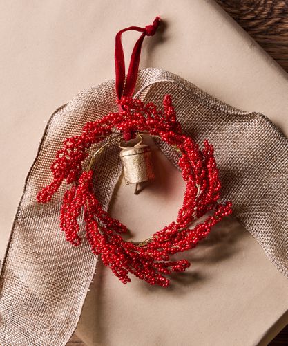 Hanging Beaded Ring with Bell Red