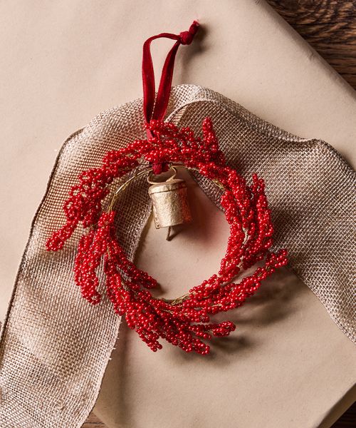 Hanging Beaded Ring with Bell Red