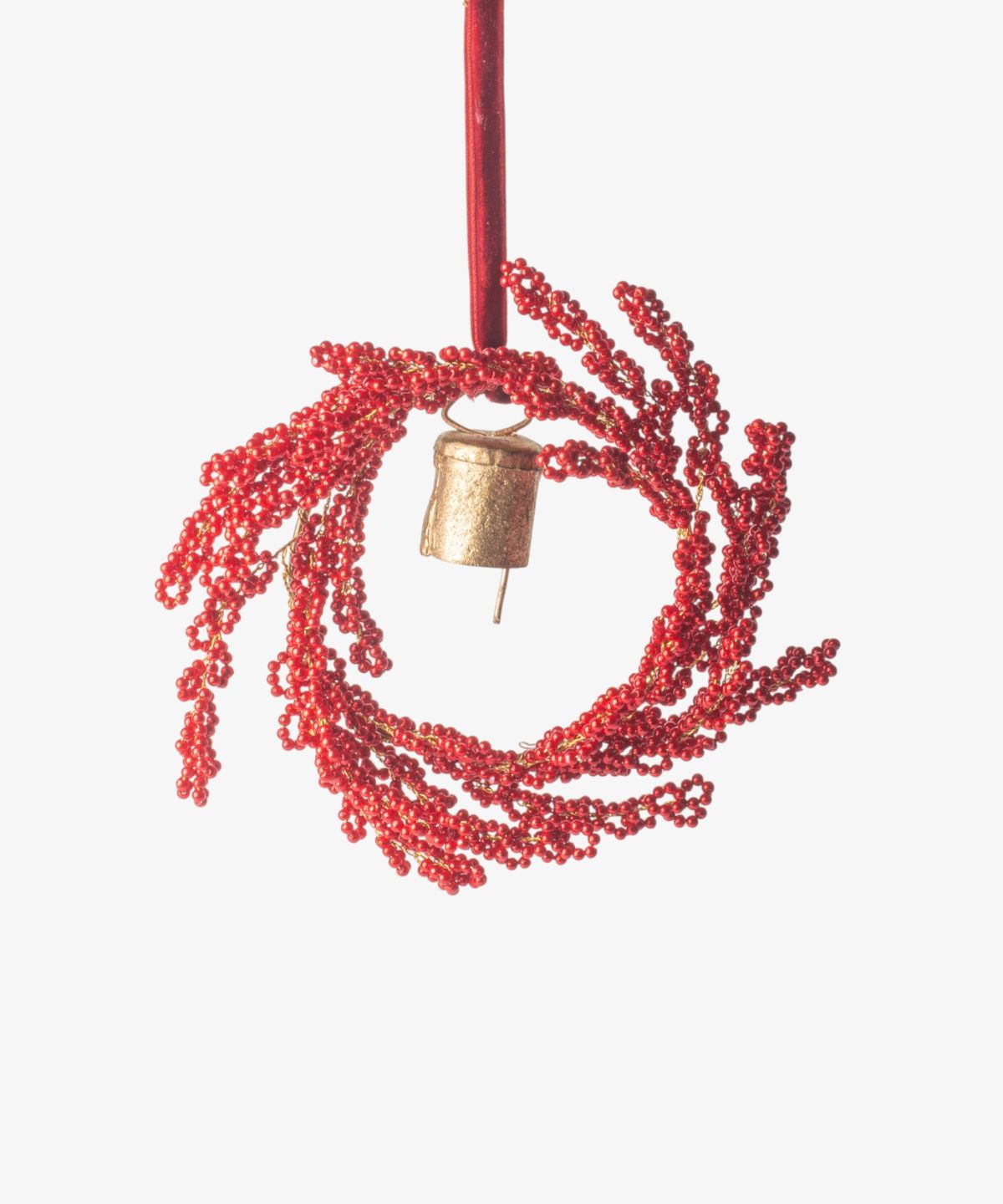 Hanging Beaded Ring with Bell Red