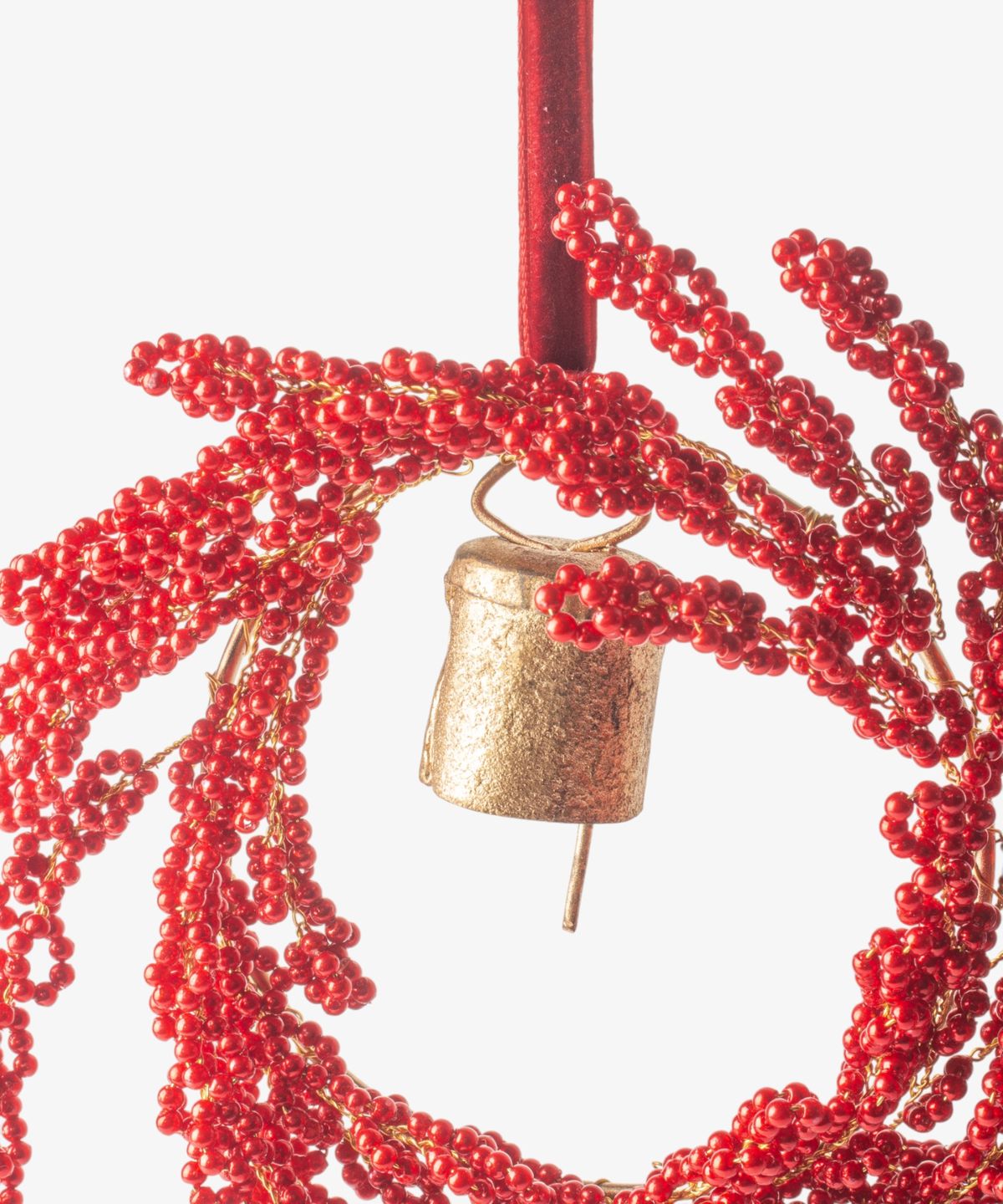 Hanging Beaded Ring with Bell Red