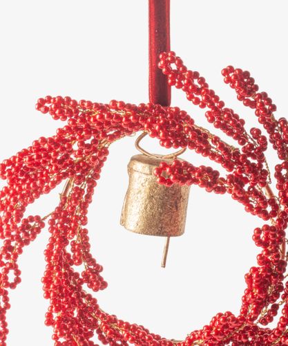 Hanging Beaded Ring with Bell Red
