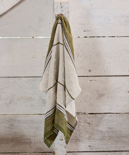 Green Selvedge Stripe Linen Teatowel