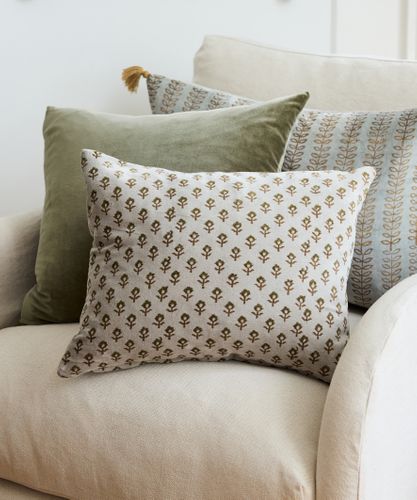 Flower Handblock Velvet Cushion Cover