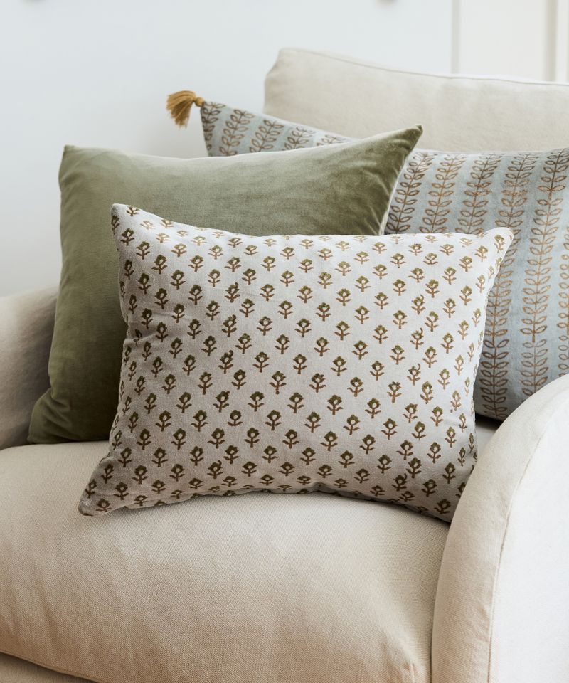 Flower Handblock Velvet Cushion Cover