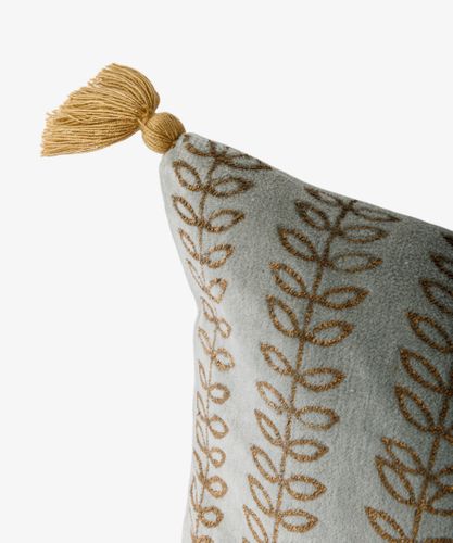 Leaf Handblock Velvet Cushion Cover