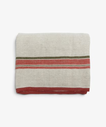 Red Selvedge Stripe Linen Tablecloth Large