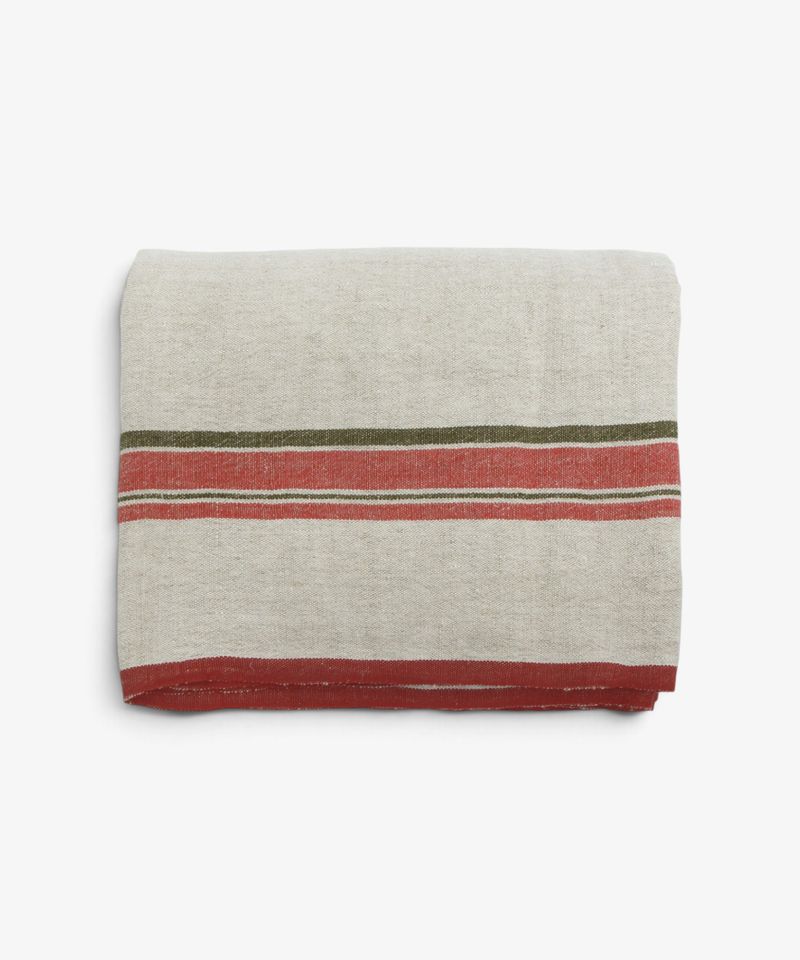 Red Selvedge Stripe Linen Tablecloth Large