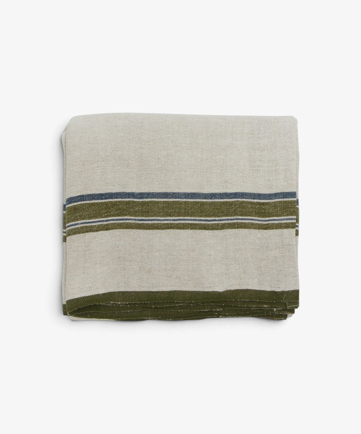 Green Selvedge Stripe Linen Tablecloth Large