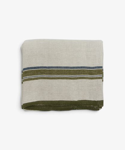 Green Selvedge Stripe Linen Tablecloth Large