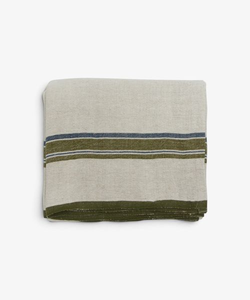 Green Selvedge Stripe Linen Tablecloth Large