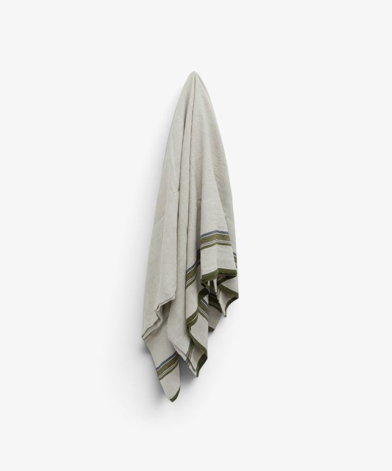 Green Selvedge Stripe Linen Tablecloth Large