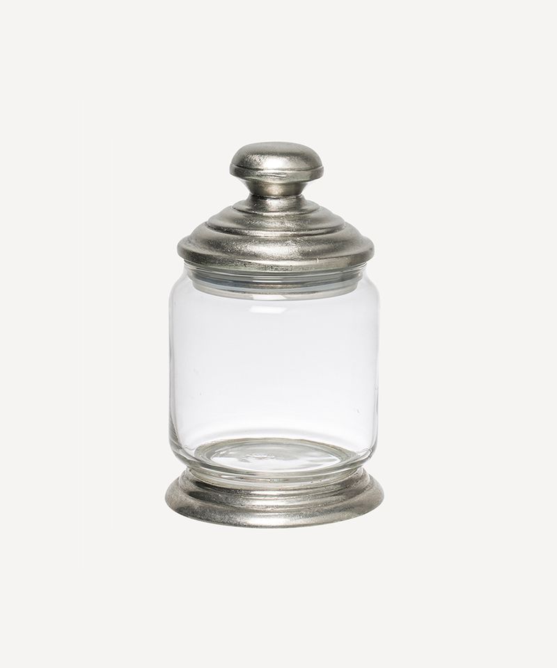 Glass and Pewter Narrow Storage Jar Small