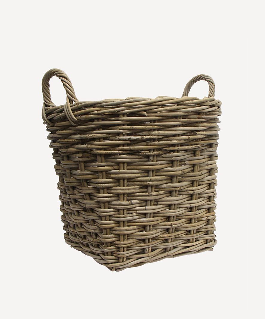 Large Round Wood Basket with Handles