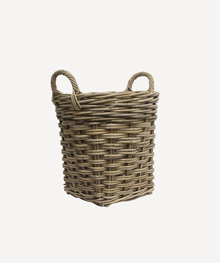 Small Round Wood Basket with Handles