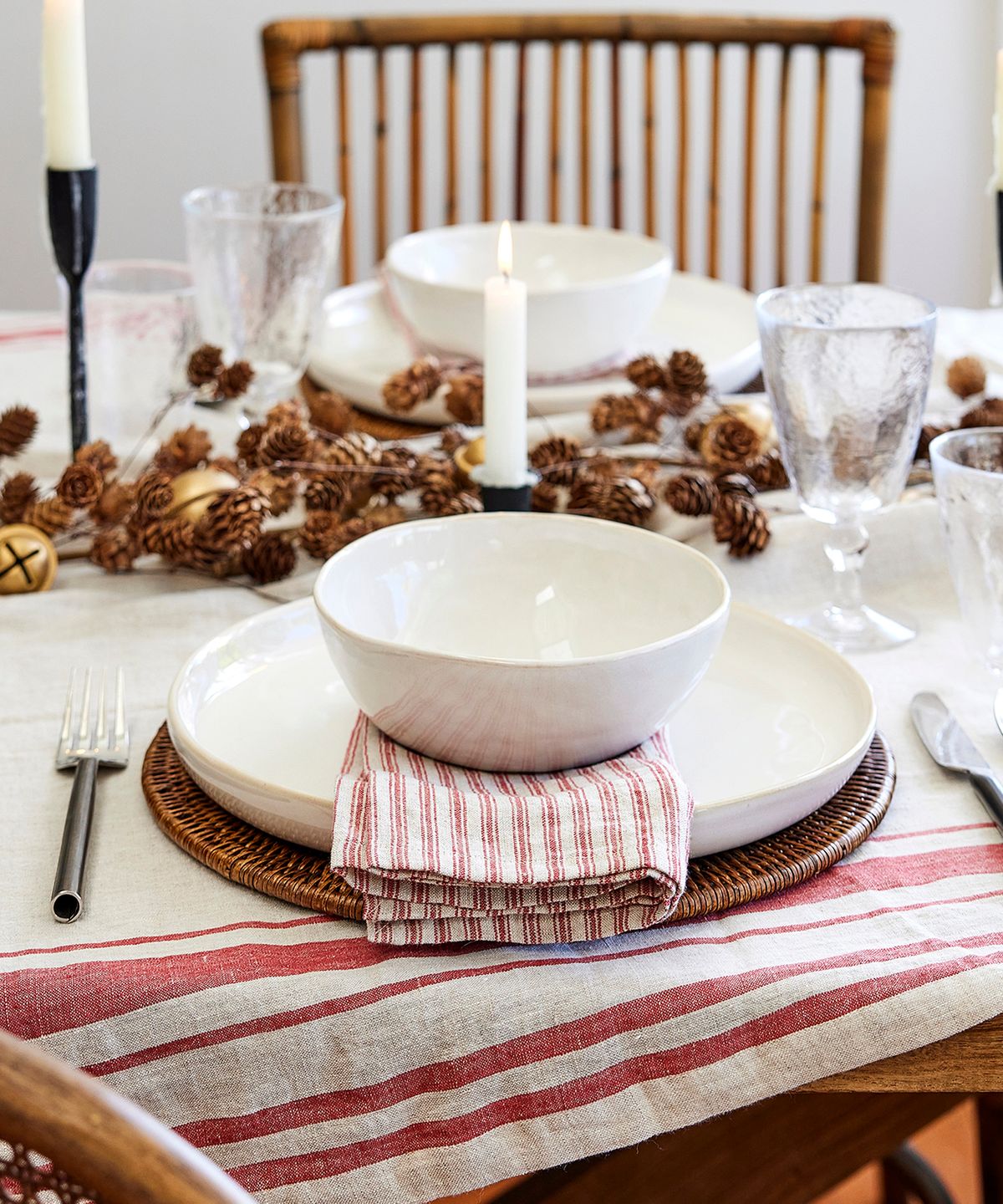 Red Stripe Linen Tablecloth
