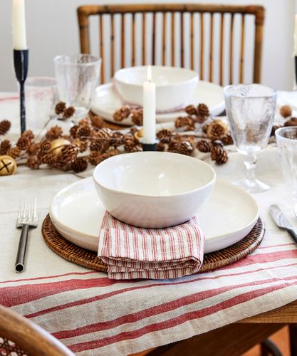 Red Stripe Linen Tablecloth