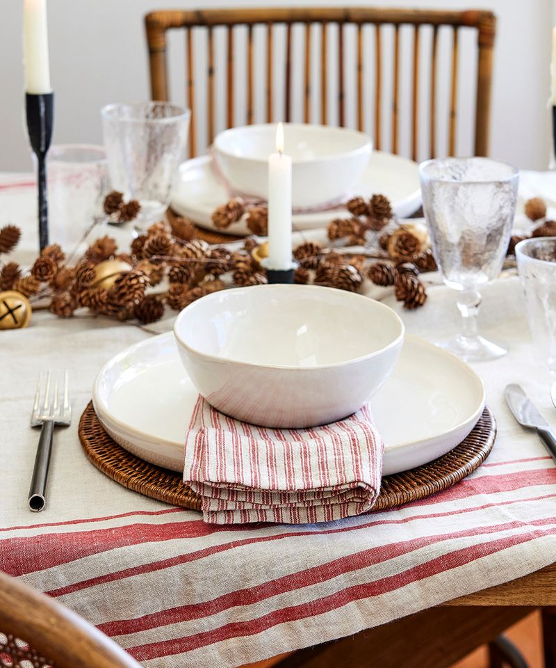 Red Stripe Linen Tablecloth