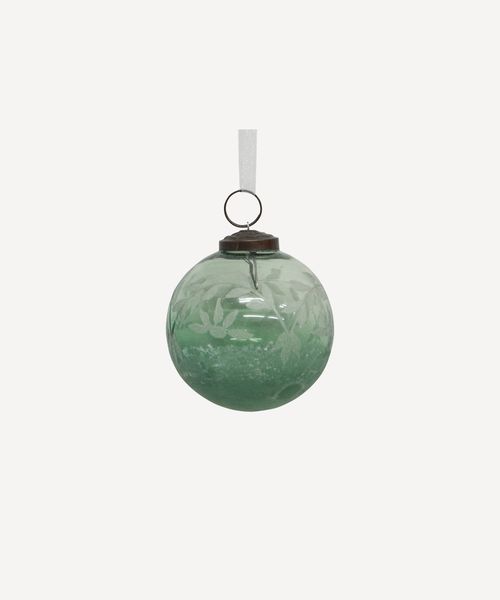 Sandblasted  Leaf Teal Bauble