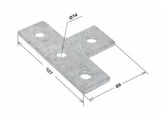 Flat Plate Fitting, 4 Hole Tee Fitting 90x138mm Galv