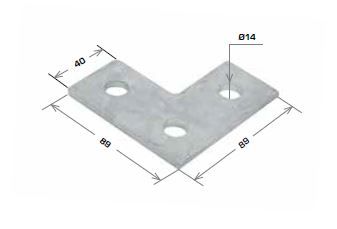Flat Plate Fitting, 3 Hole Right Angle 90x90mm Galv