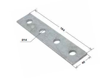 Flat Plate Fitting, 4 Hole 40x186mm Galv