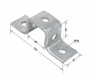 U Shape Bracket, 5 Hole 42x41x137mm Galv